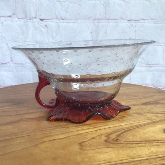 Vintage Elegant Red Leaf Glass Decor Accent Bowl - Picture 5 of 10